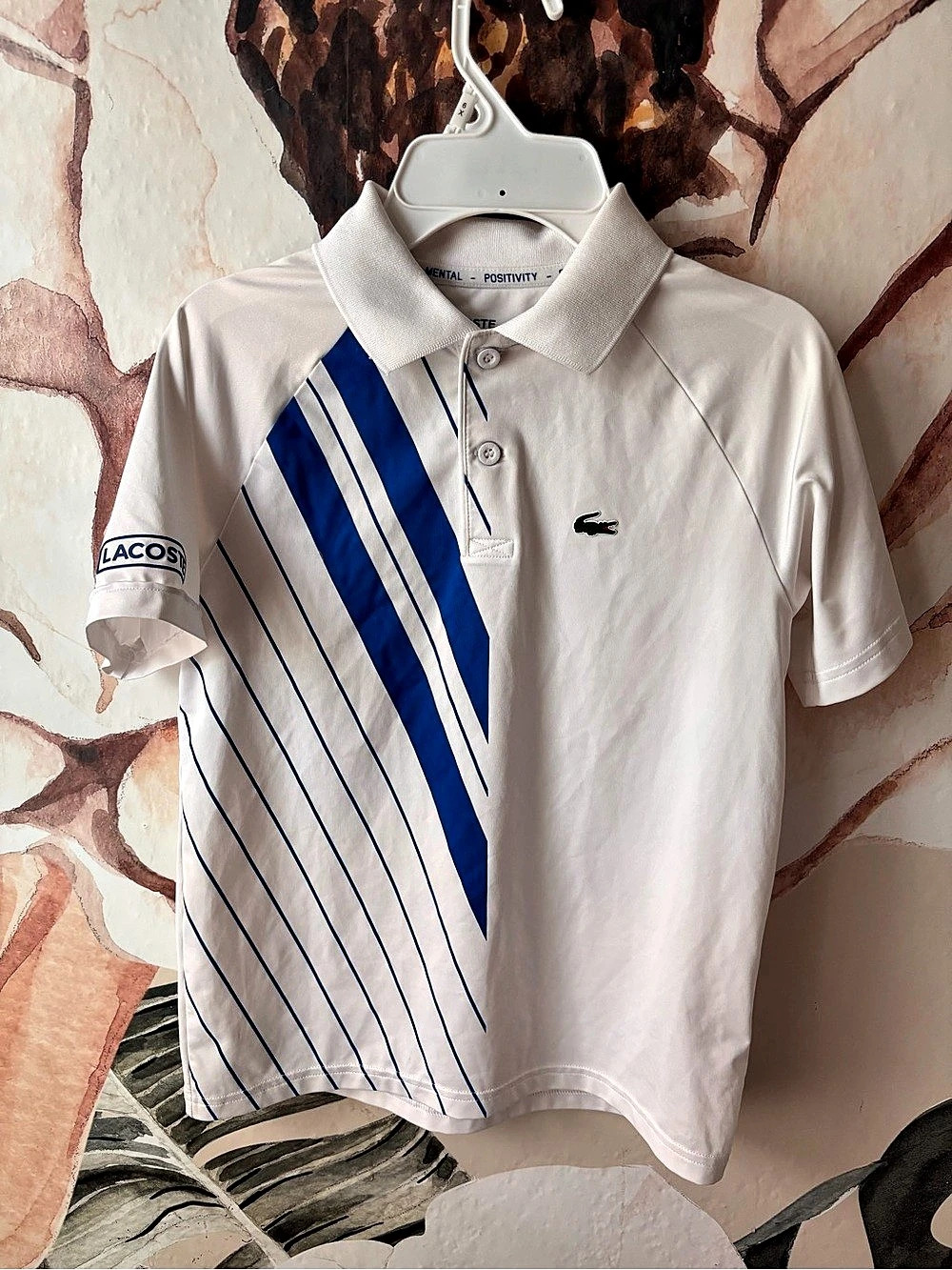 Lacoste Sport Novak Djokovic Boys Size 10 White Blue Tennis Polo
